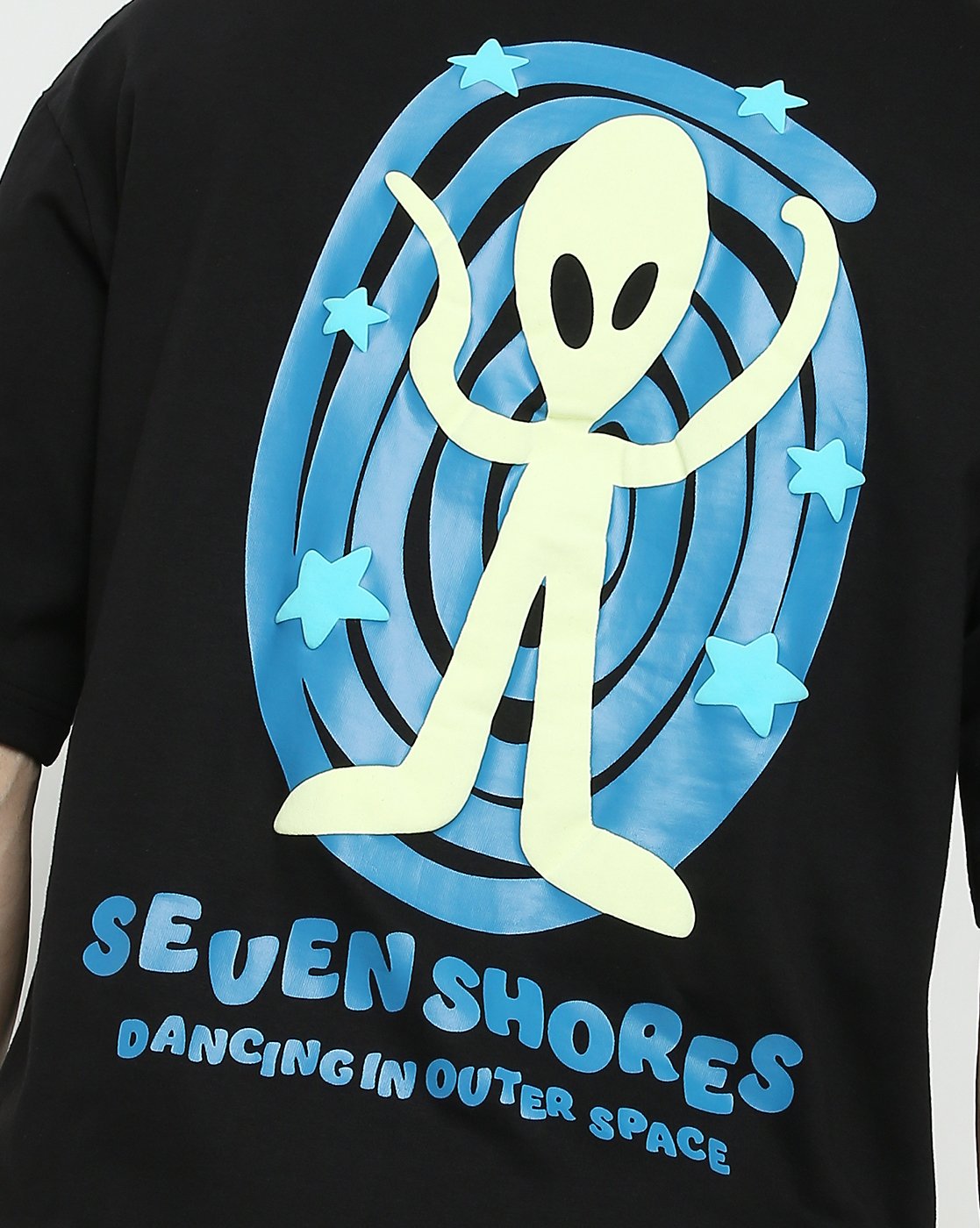 7Shores Black Dancing with the Aliens Oversized Tshirt