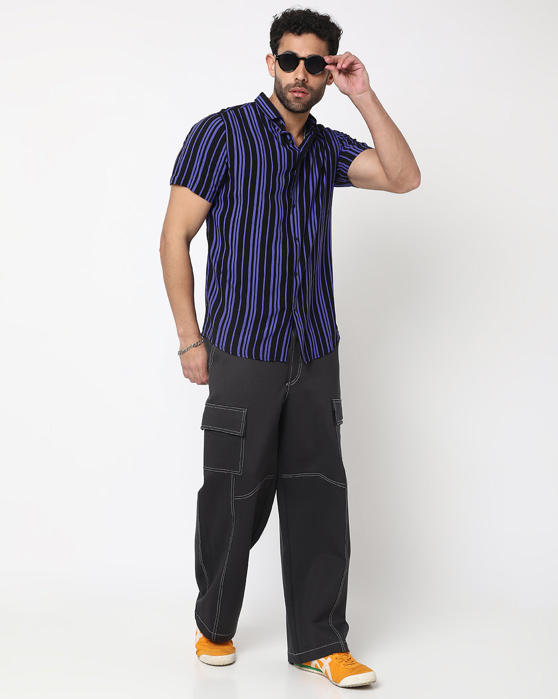 Voilet & Black Stripes Rayon Printed Half Sleeve Shirt