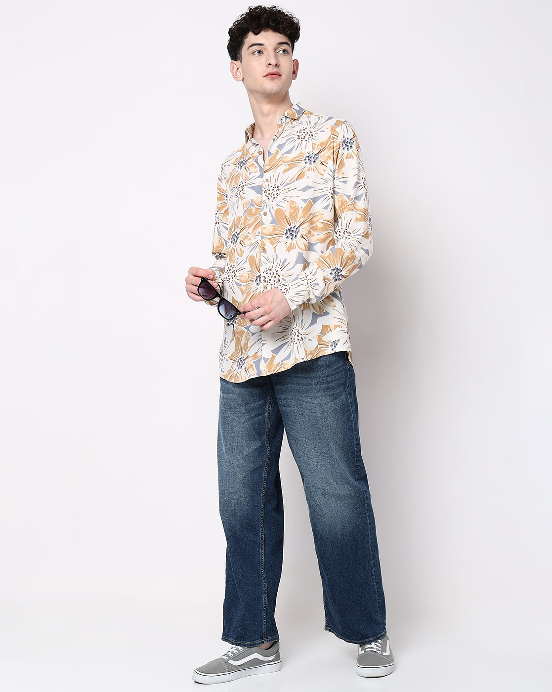 Multicolored Floral Print Rayon Full Sleeve Shirt