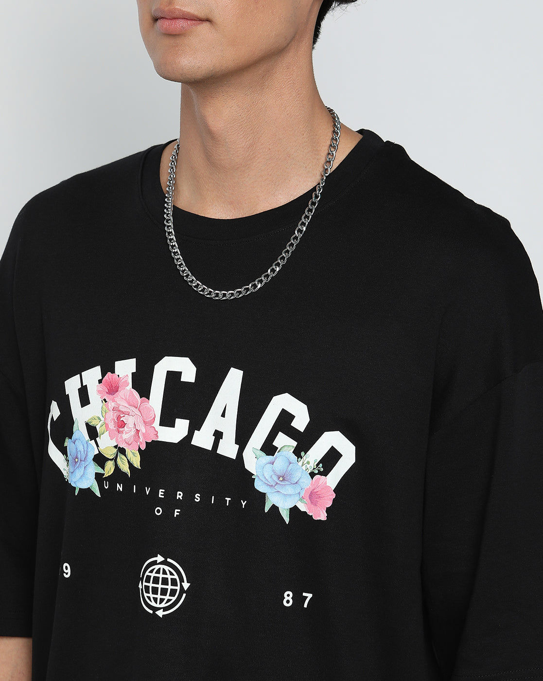 Black Chicago Graphic Printed Oversized Co-ords