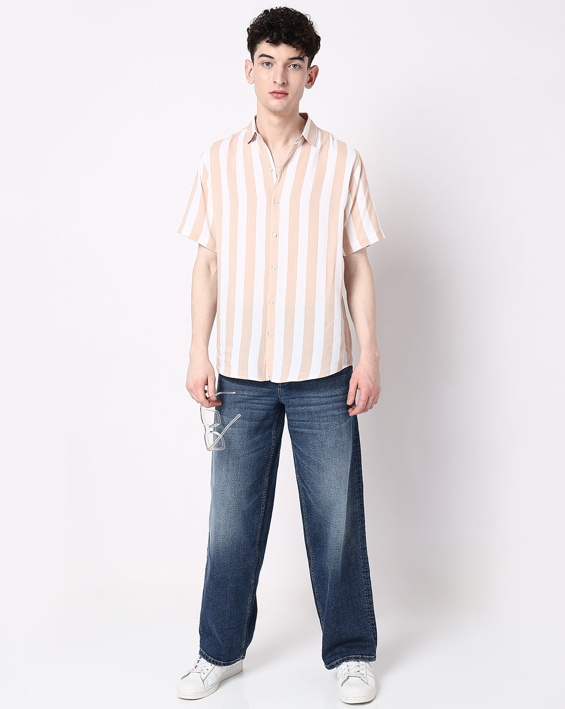 Light Brown Striped Rayon Half Sleeve Shirt