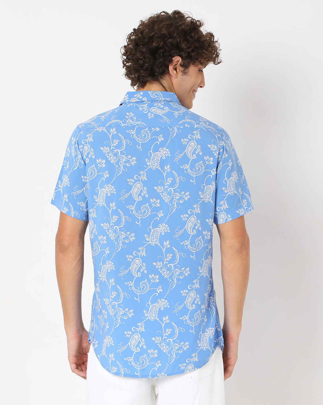 Sky Blue Paisley Rayon Printed Half Sleeve Shirt