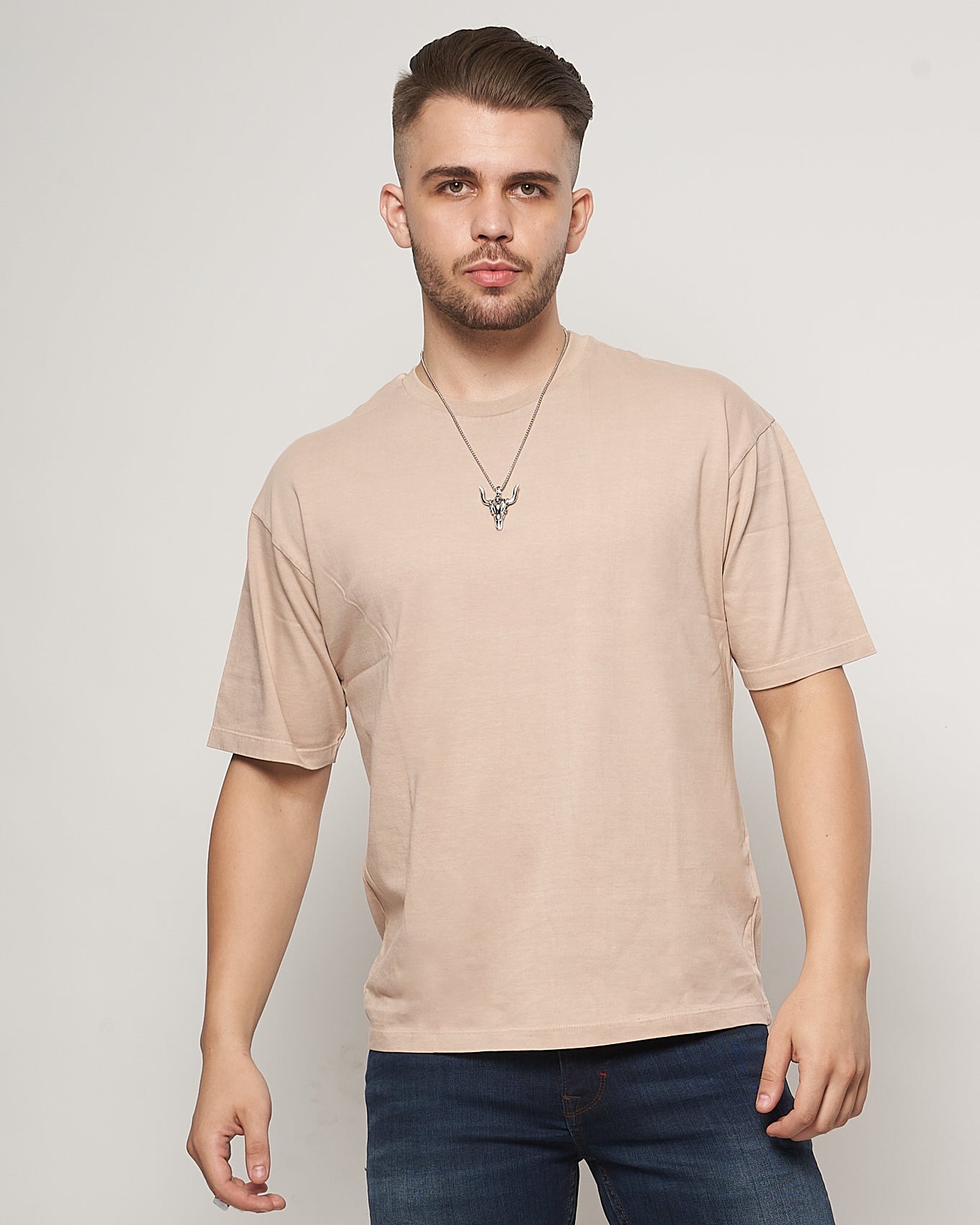 Beige Overdyed Drop Shoulder T-shirt