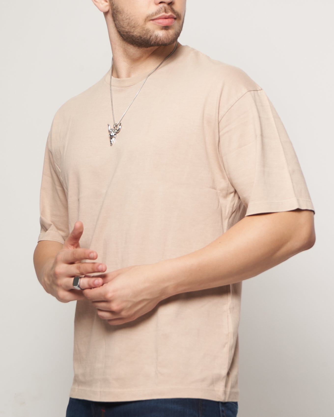 Beige Overdyed Drop Shoulder T-shirt