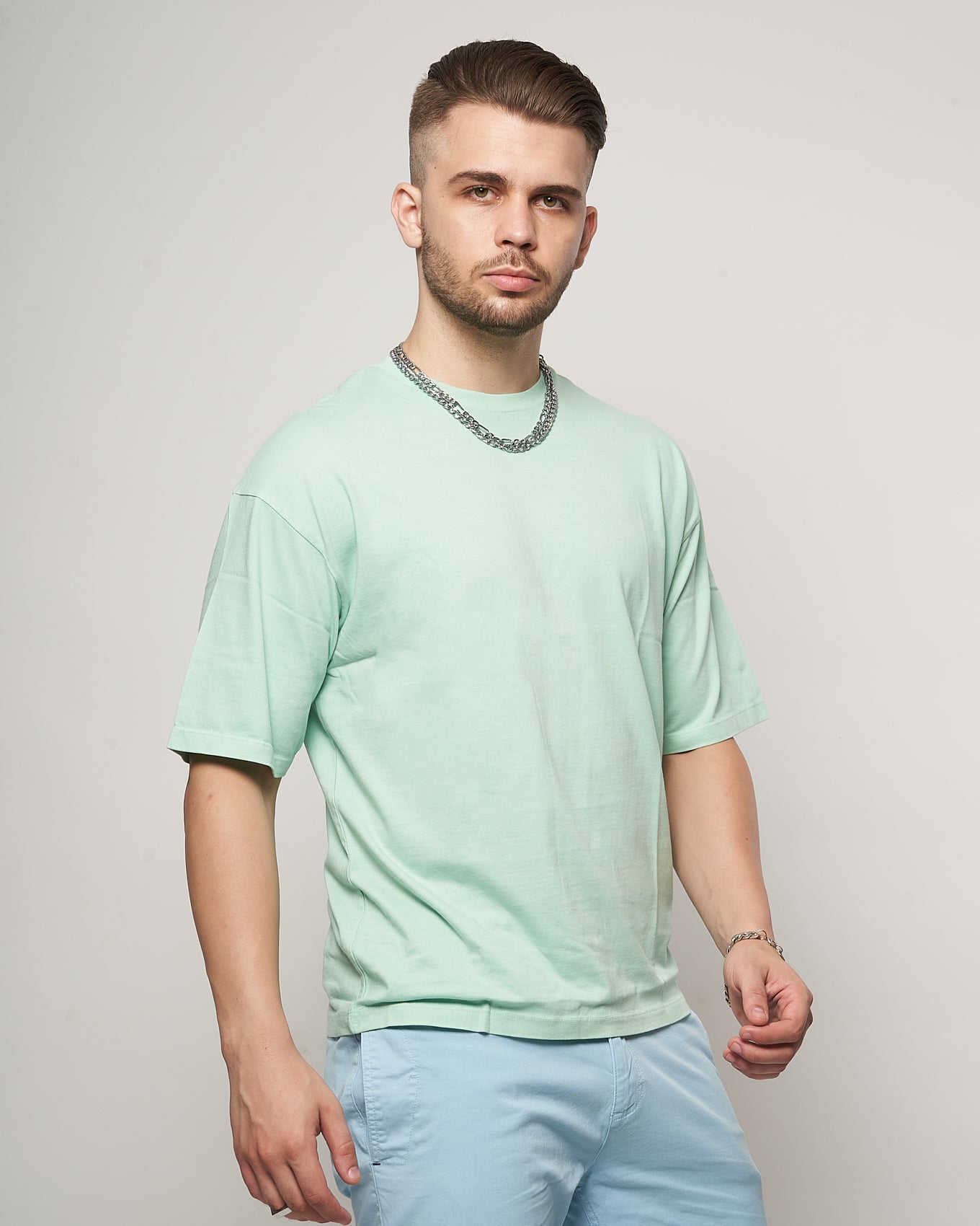 Mint Green Overdyed Drop Shoulder T-shirt