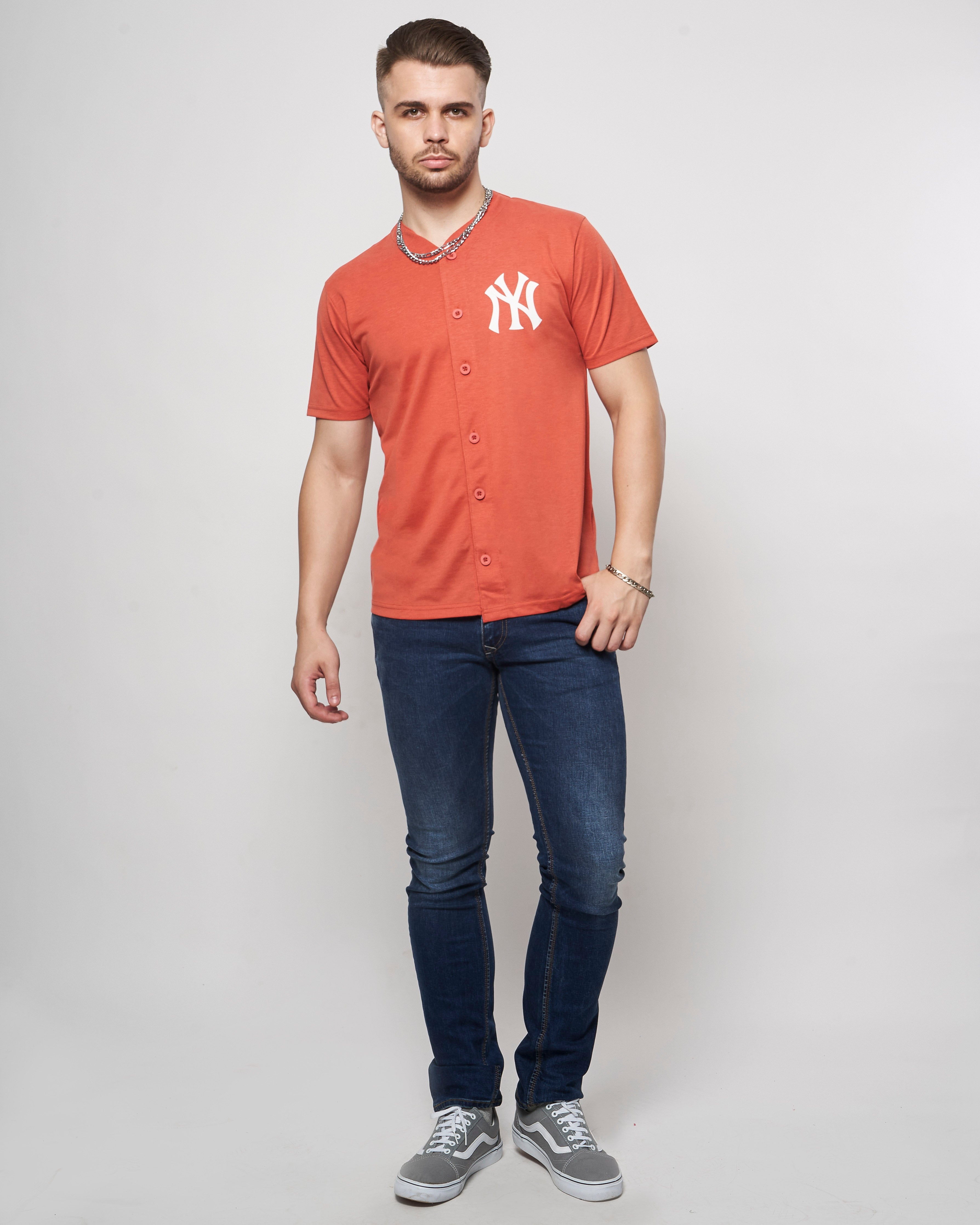 Red NY Button Down Baseball Jersey
