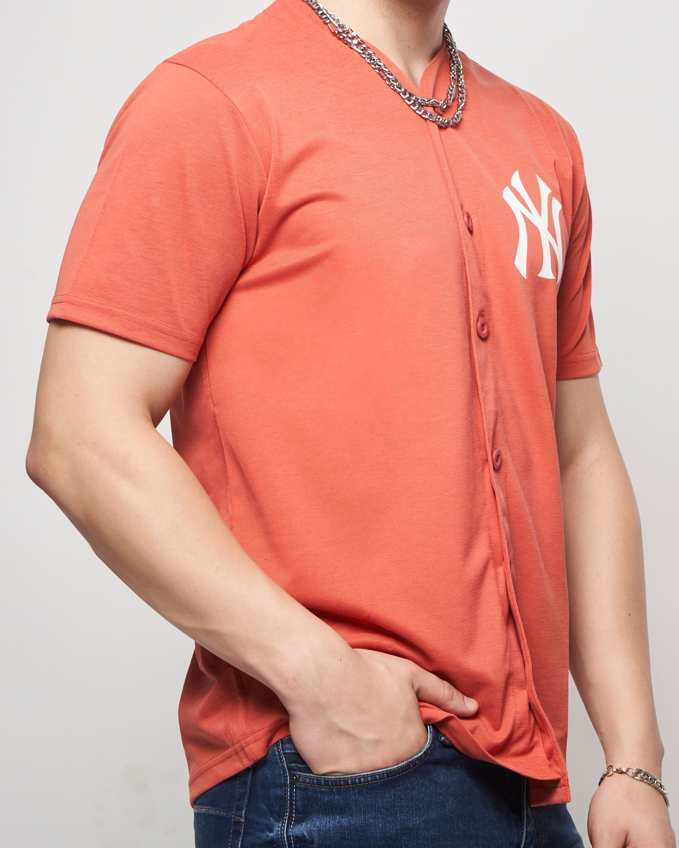 Red NY Button Down Baseball Jersey