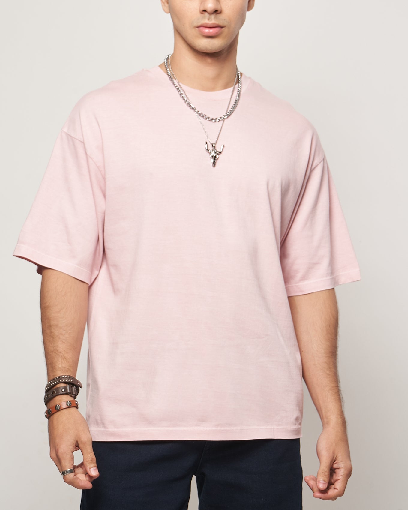 Baby Pink Overdyed Drop Shoulder T-shirt