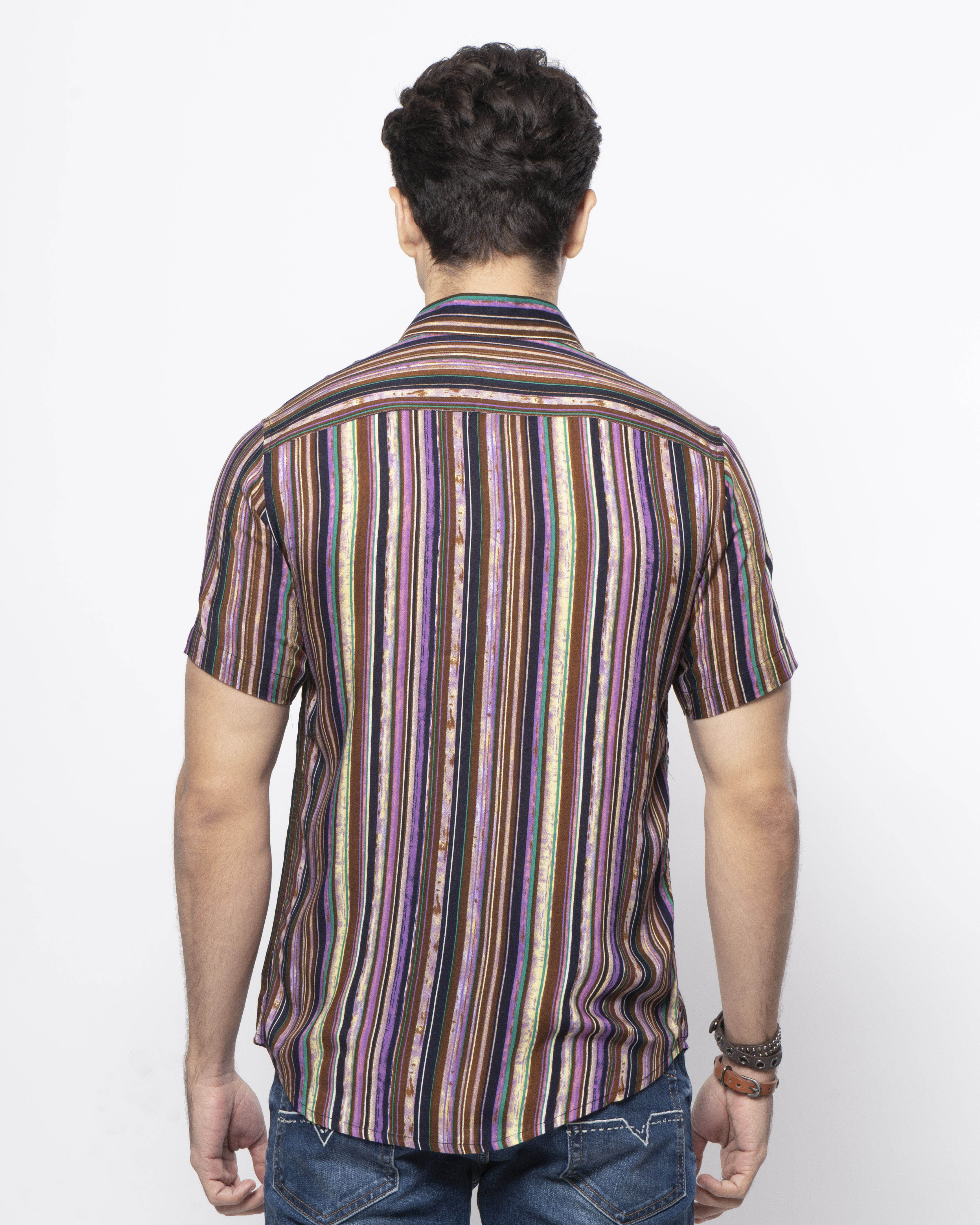 Purple and Pink Stripes Rayon Half-Sleeve Shirt